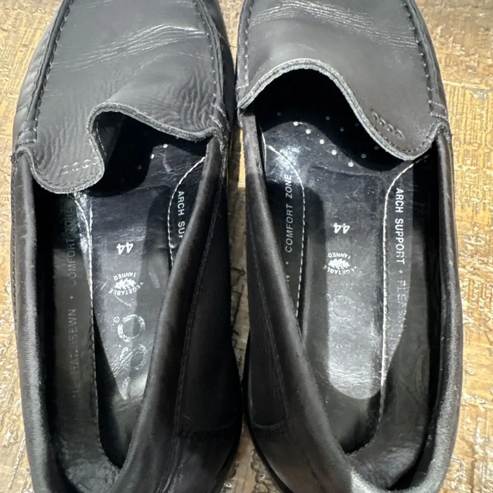Ecco S Lite Men’s Black Leather Loafers Sz EU 44 US 10.5 Slip On Shoes Hand Sewn